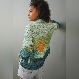 Anthropologie Pilcro Mountain Sunset Embroidered Cardigan Sweater (Size XS)